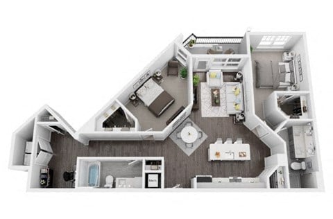 Floor plan for 2 beds, 2 baths, 1279 sqft